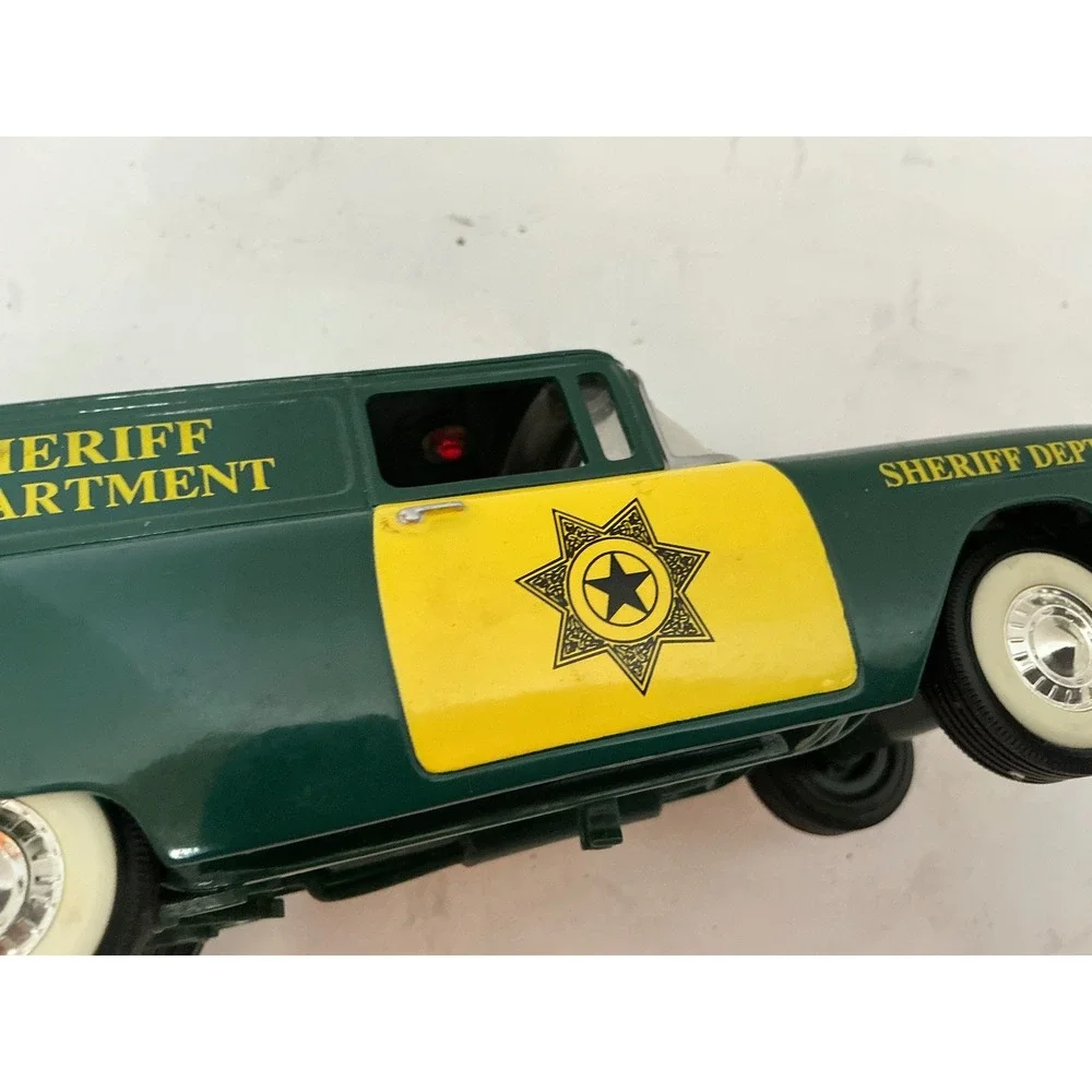 Vintage Sheriff Department Patrol Wagon Green Yellow 7.5 Inch Toy Car